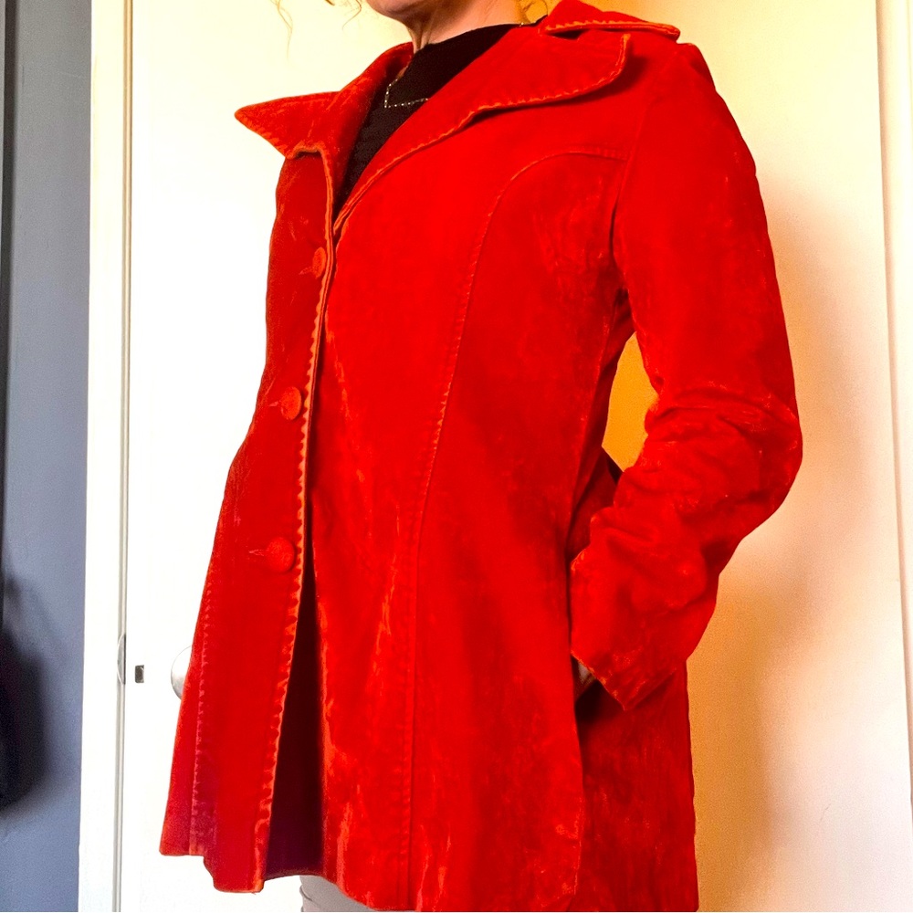 Vintage 1970’s peacoat | orange crushed velvet